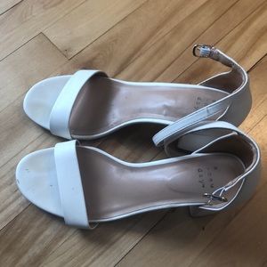 White wedding block heels